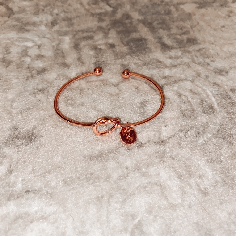 Rose Gold Knot Bangle Bracelet, Letter K
